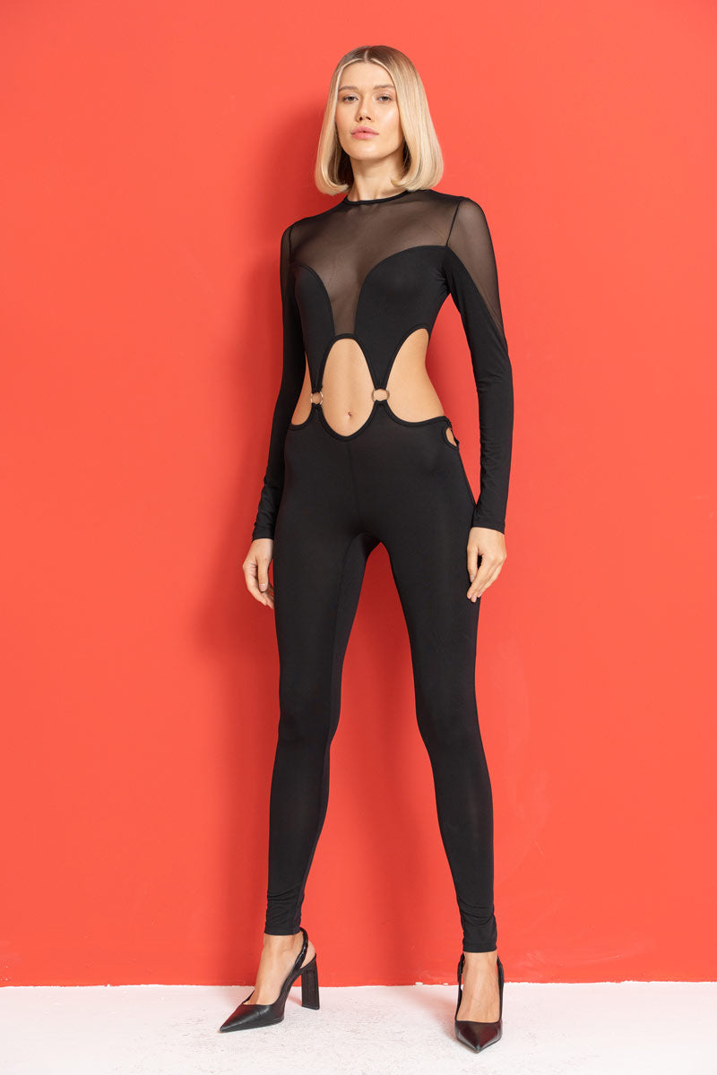 Schwarzer Catsuit mit Ausschnitten